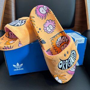 Adidas Originals Adilette Slides Sandals, Hazy Orange/White/Shadow Navy
